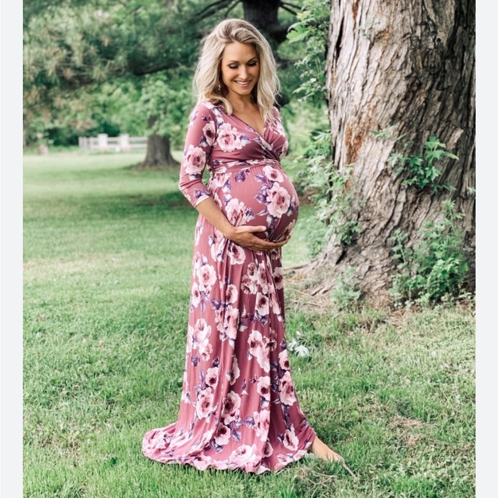 Pinkblush Purple and White Wrap Maternity Maxi Dress